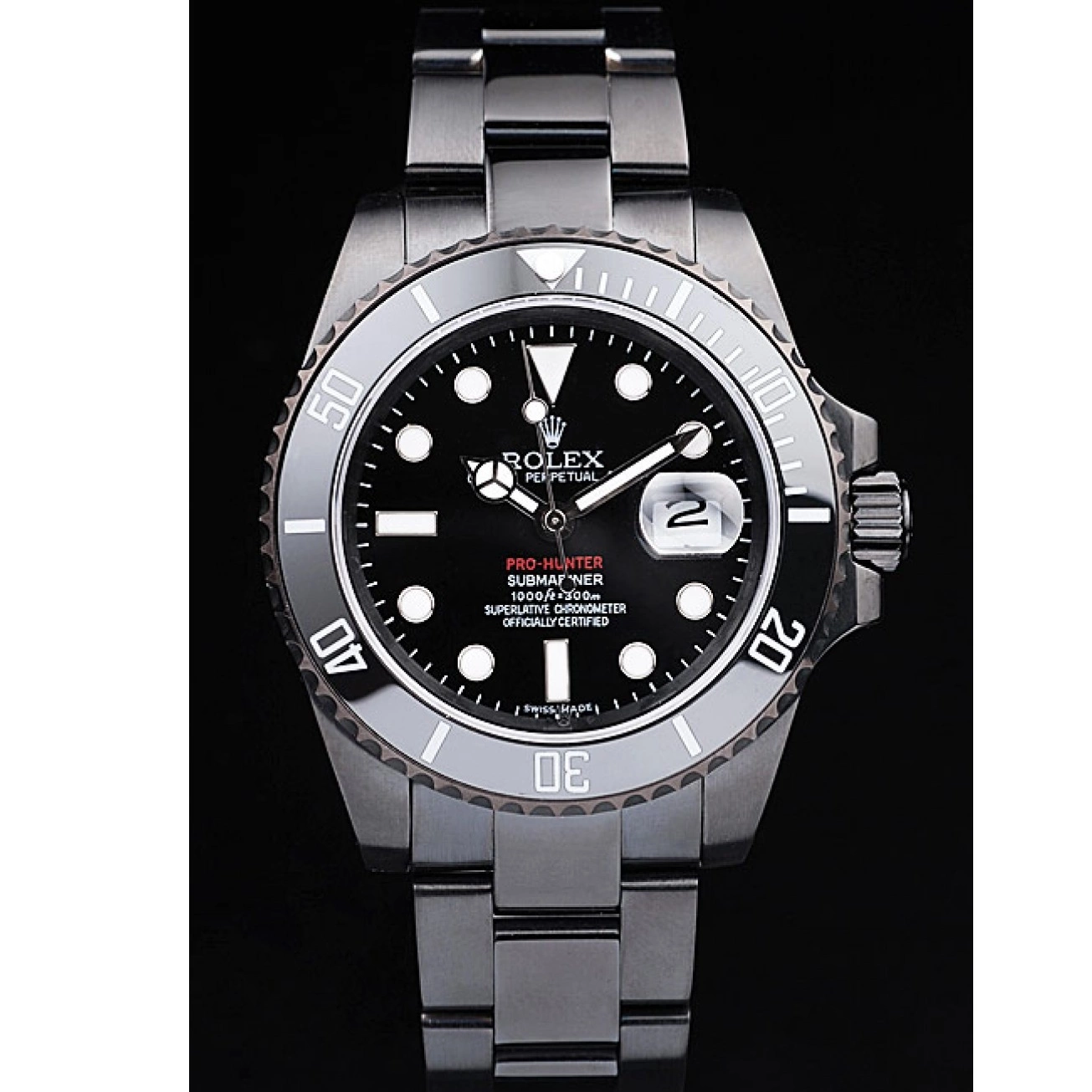 MiroTime 0726 Rolex Swiss Submariner Pro-Hunter Black Steel Strap Black Dial